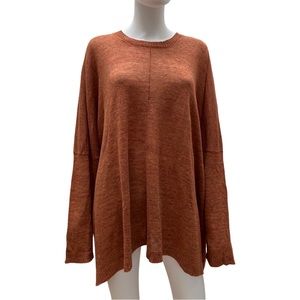 Eskandar O/S 28"Long Rust/Orange Linen Cotton Melange Pullover Sweater